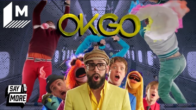 OK Go performing with the Muppets composited over their video "Upside Down & Inside Out"
