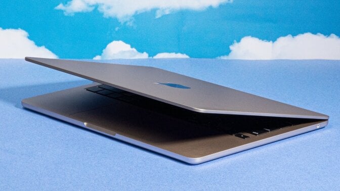 M2 MacBook Air against a cloud background
