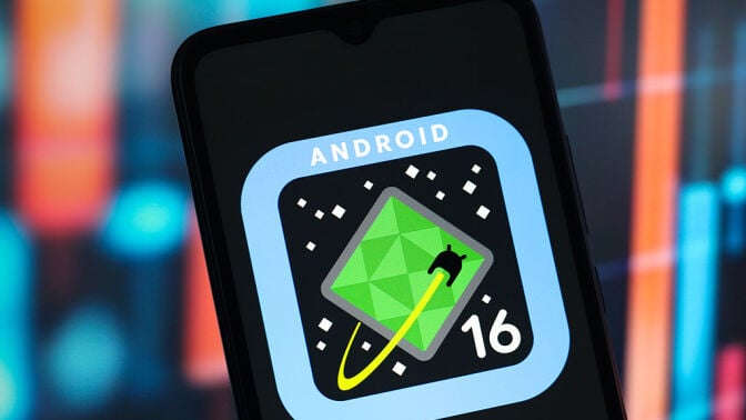 Android 16 logo on phone screen