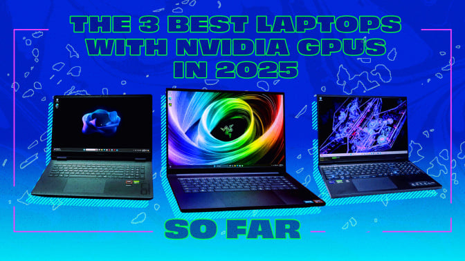 razer, acer, hp laptops with background that says "the 3 best laptops with nvidia gpus in 2025 so far)