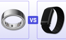 A photo comparing the Oura Ring vs the Whoop
