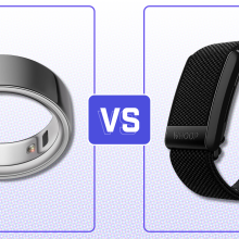 A photo comparing the Oura Ring vs the Whoop