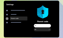 An illustration of a YouTube settings menu, which reads "Parent Code On."