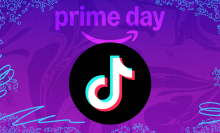 the tiktok logo beneath the prime day logo against a purple background