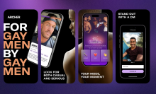 Four mobile phone screens displaying the Archer dating app interface. 