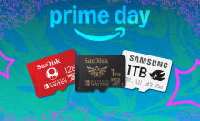 MicroSD memory cards in front of a blue background
