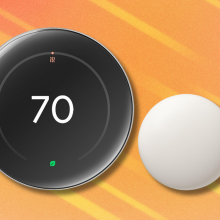 Google Nest on orange abstract background