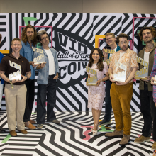 VidCon Hall of Fame Inductees (left to right): Joey Graceffa, Tyler Oakley, Rhett & Link, Rosanna Pansino, Hank Green, Smosh’s Ian Hecox and Anthony Padilla, and Grace Helbig