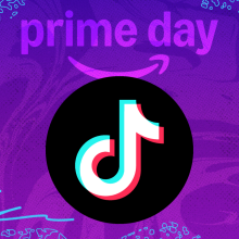 the tiktok logo beneath the prime day logo against a purple background