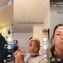 screenshots of tiktoks of people doing the bridesmaid trend