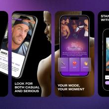Four mobile phone screens displaying the Archer dating app interface. 