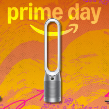 Three bladeless fans on an orange and yellow background with "prime day" text. 
