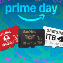 MicroSD memory cards in front of a blue background
