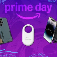 samsung accessories in front of a purple background