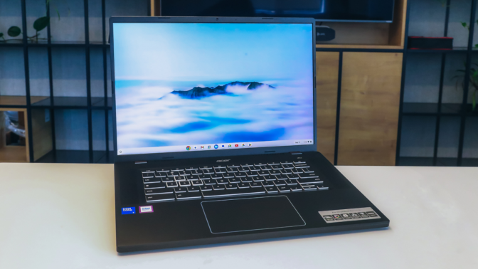 an acer chromebook plus 516 ge on an office desk