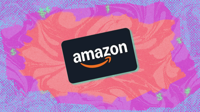 Amazon gift card with colorful background