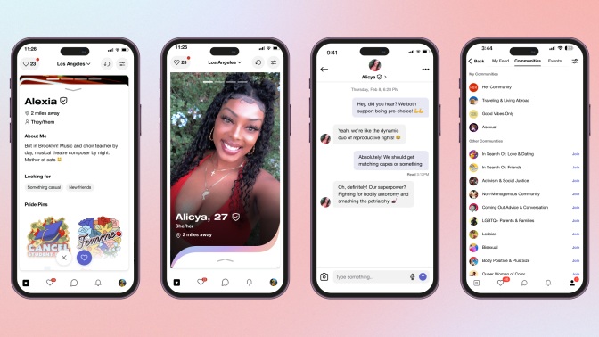 screenshots of the HER app profiles