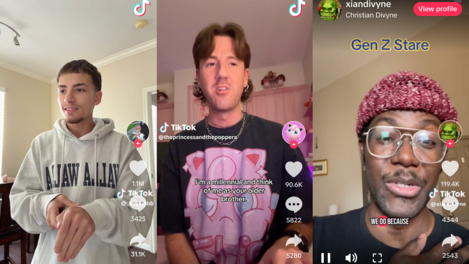 screenshots of tiktoks about the gen z stare